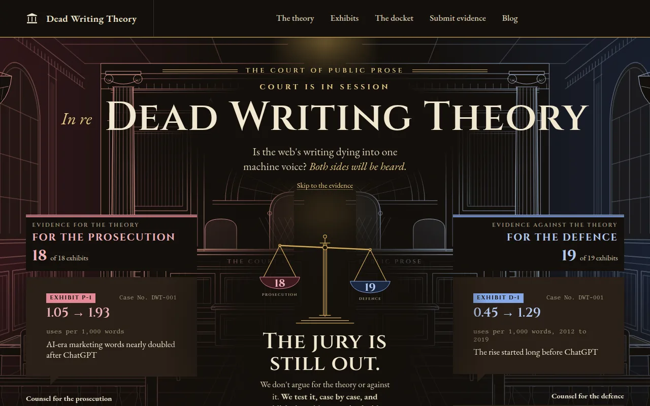 Dead Writing Theory: the product's homepage