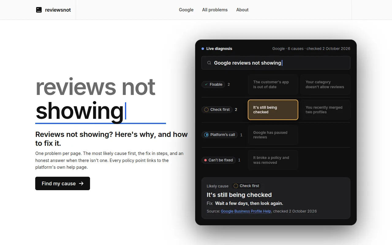 reviewsnot: the product's homepage