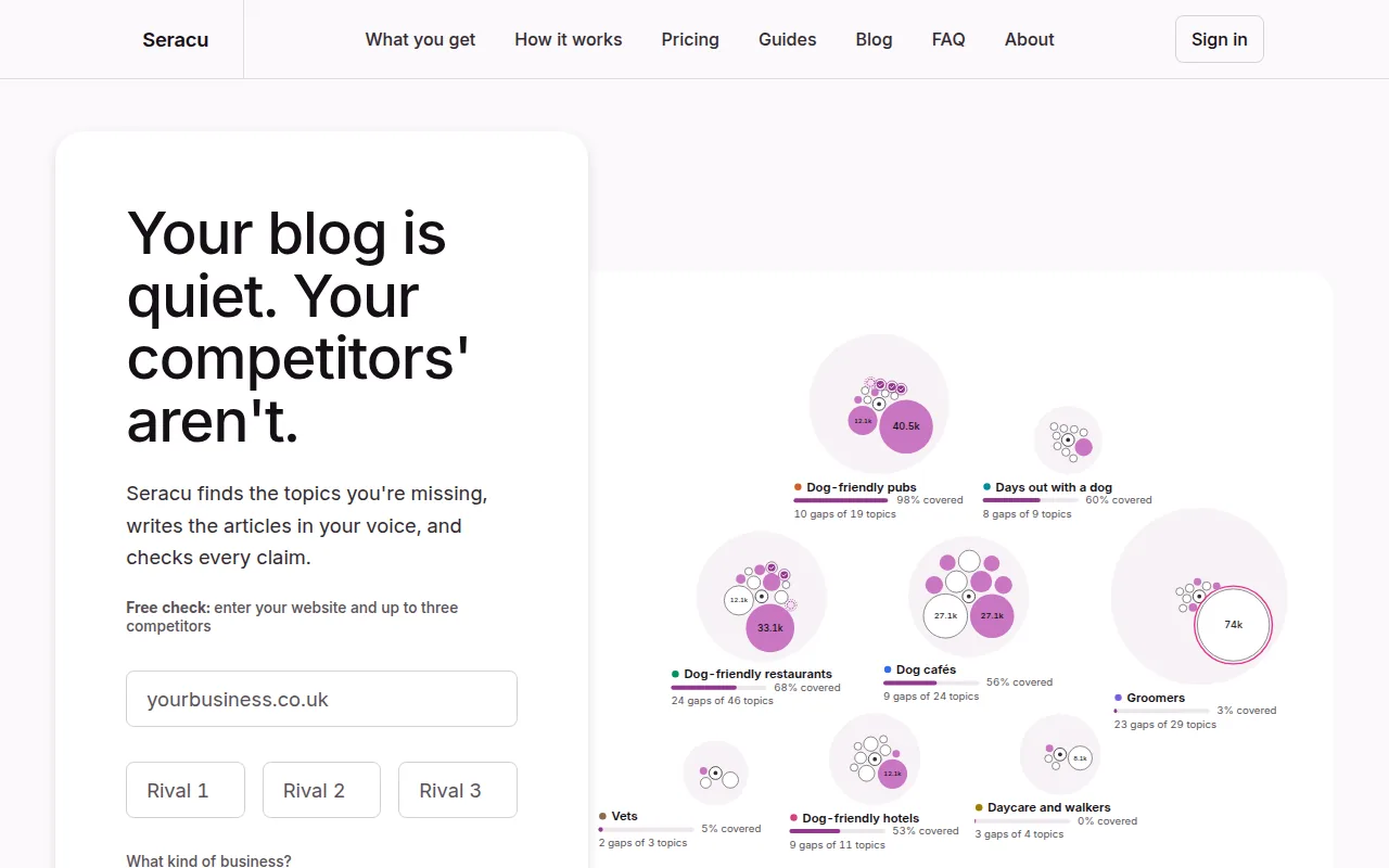 Seracu: the product's homepage