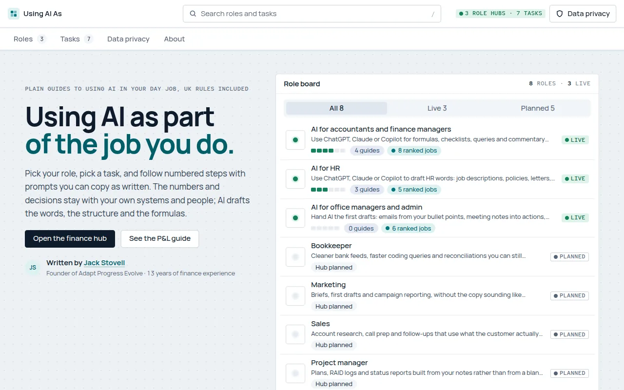Using AI As: the product's homepage
